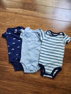 Carters Boys Blue Set Of 3 Short Sleeve Bodysuits, 3-6 Months